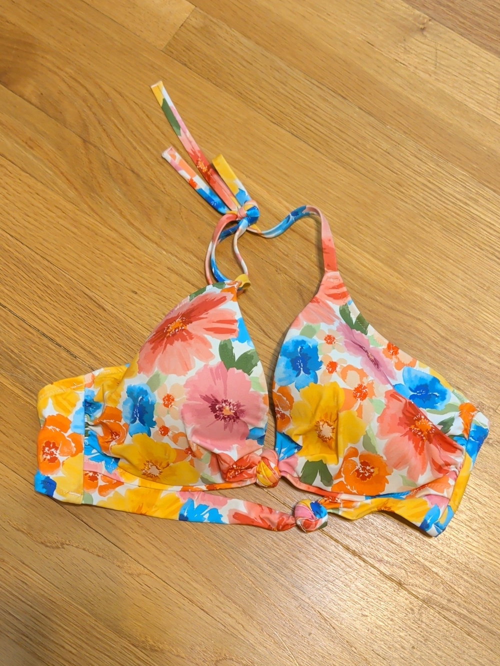 Shade & Shore White Bikini Top with Pink, Orange and Blue Accents